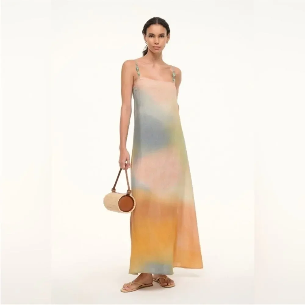 Staud Laura Linen Maxi Dress in Pastel Clouds M - Picture 2 of 12